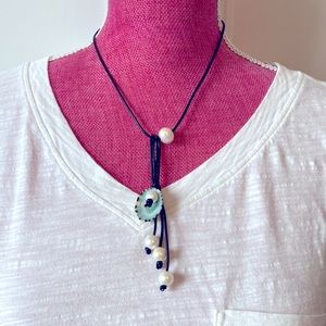 Pearl and Leather Cord Deaigner Necklace